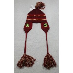 Harry Potter Hat Beanie Fitted Mens 57cm Red‎ Gold Platform 9 3/4 Earflap Tassel